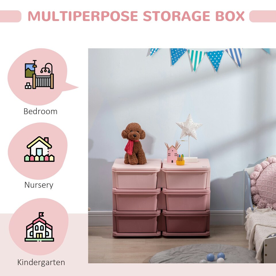 image 1 of HOMCOM Kids Storage Units with Drawers 3 Tier Chest Dresser Tower Pink