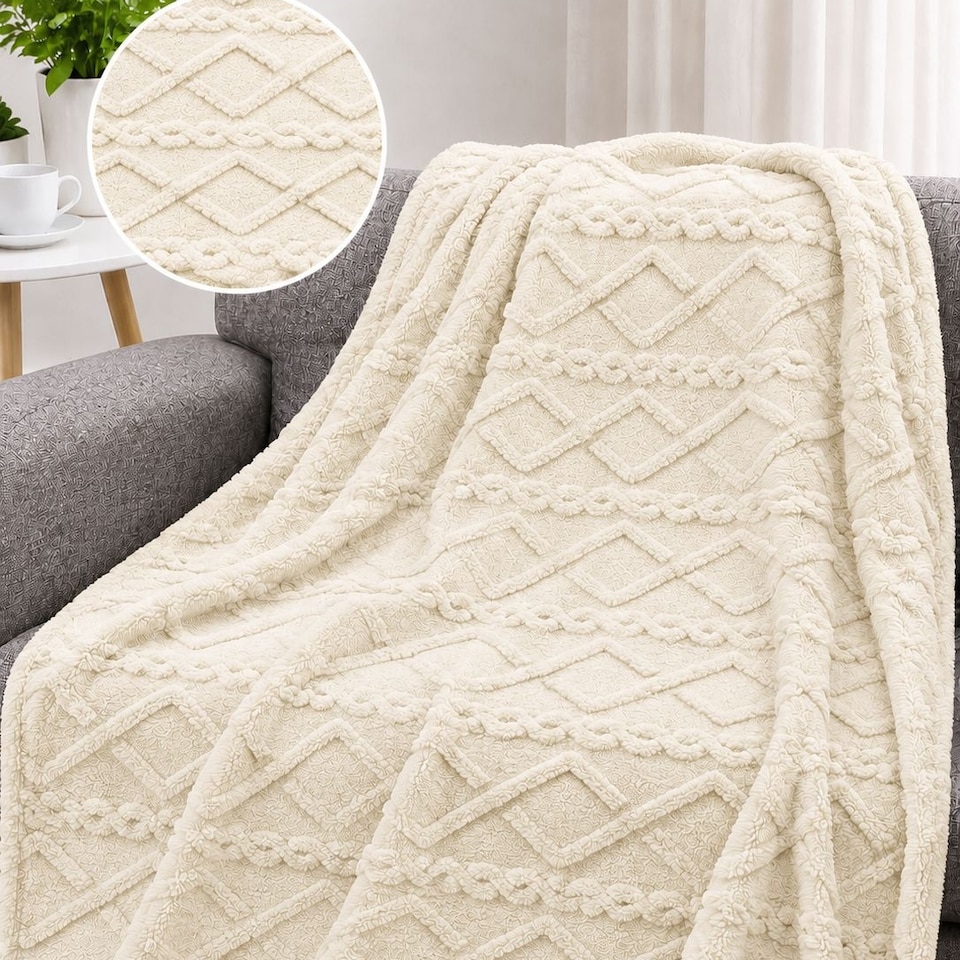image 1 of Soft Cable Throw Blanket – Cosy Textured Home Decorative Warm Blanket 150 x 200cm