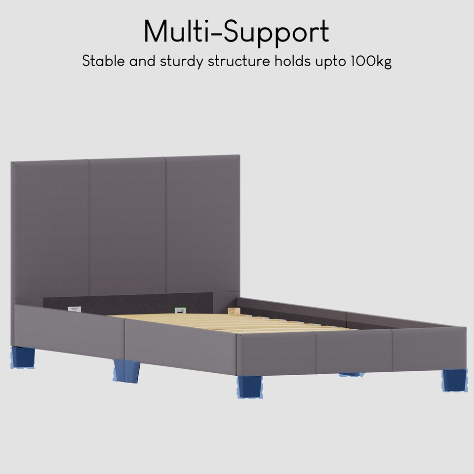 image 1 of Vida Designs Lisbon 3ft Single Bed Faux Leather, Grey, 90 x 190cm