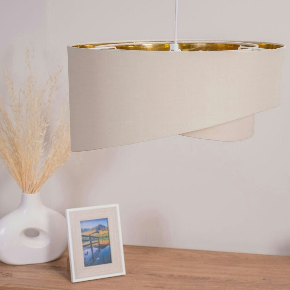 image 1 of ValueLights Trekan Fabric Textured Cream Drum Ceiling Pendant Shade and LED Bulb