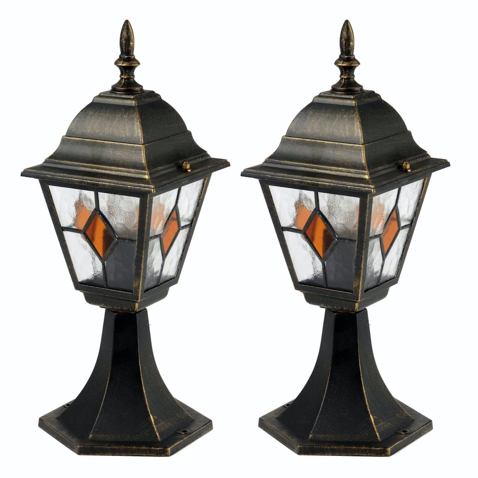 image 1 of Set of 2 Morecambe - Black with Brushed Gold IP44 Post Lights | Black | Clear | 2