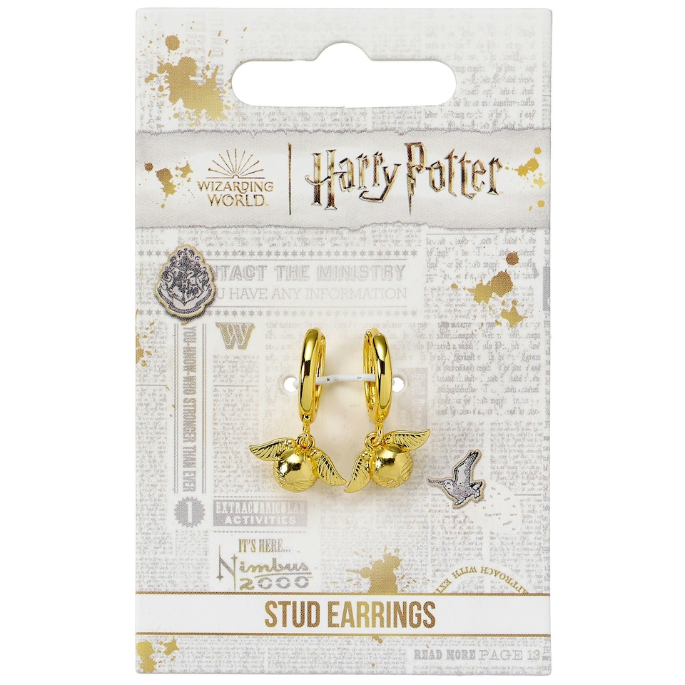 image 1 of Harry Potter Golden Snitch Gold Tone Huggy Earrings