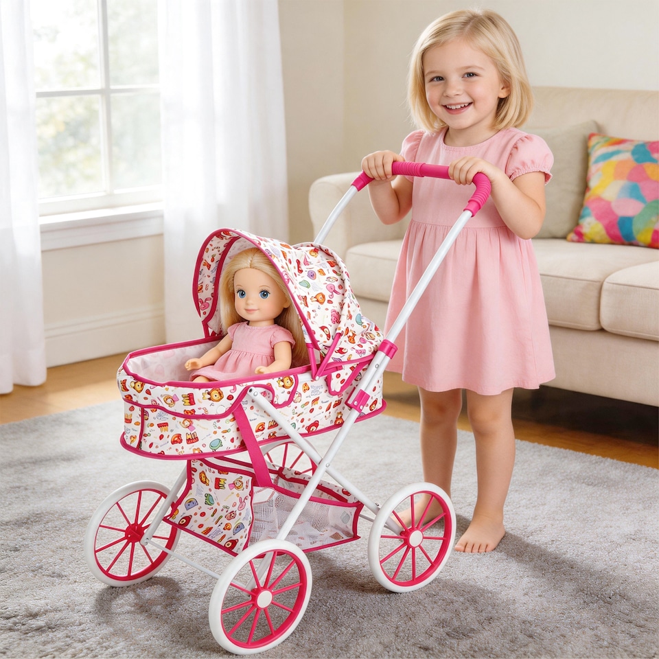 image 1 of Kids Baby Doll Stroller & Accessories Set – Tent, Beach Chair, Umbrella & Bag, Role‑Play Toy for Girls & Boys Ages 3+