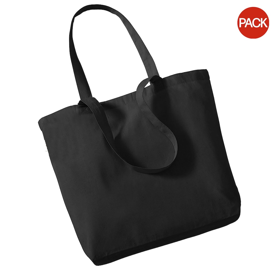 Westford Mill Organic Cotton Shopper Bag - 16 Litres (Pack of 2) - Black - One Size Black