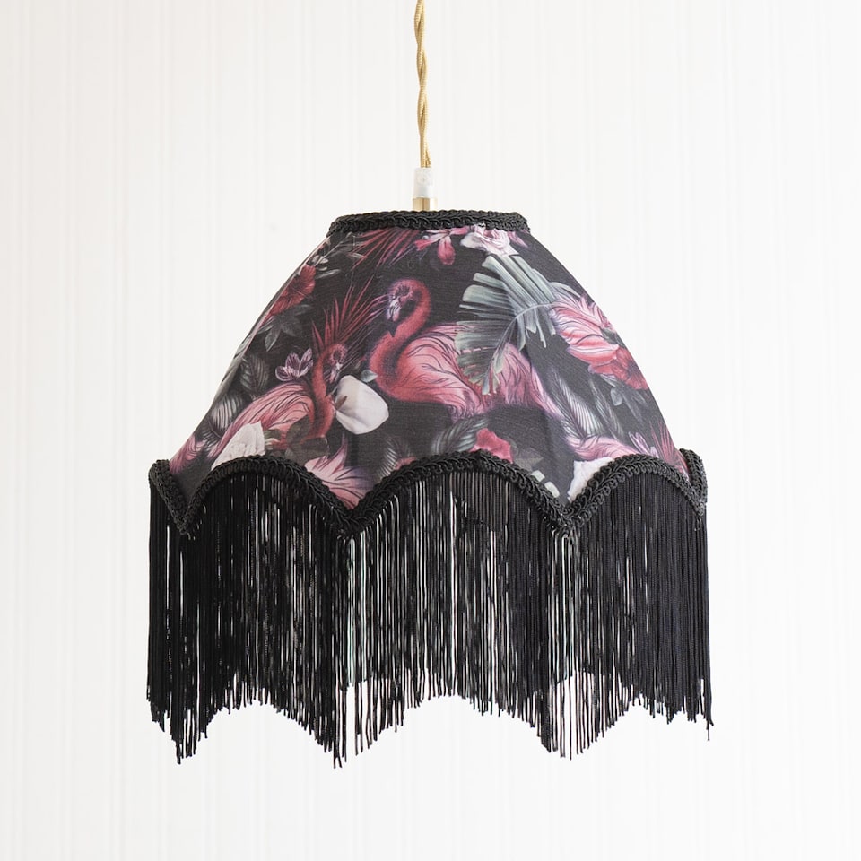 image 1 of ValueLights Rosette Scallop Flamingo Shade Black Tassels and Bulb