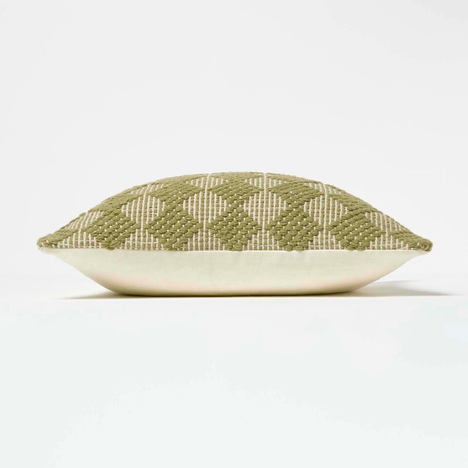 image 1 of Homescapes Lima Handwoven Textured Green Cushion - 45 x 45 cm Green