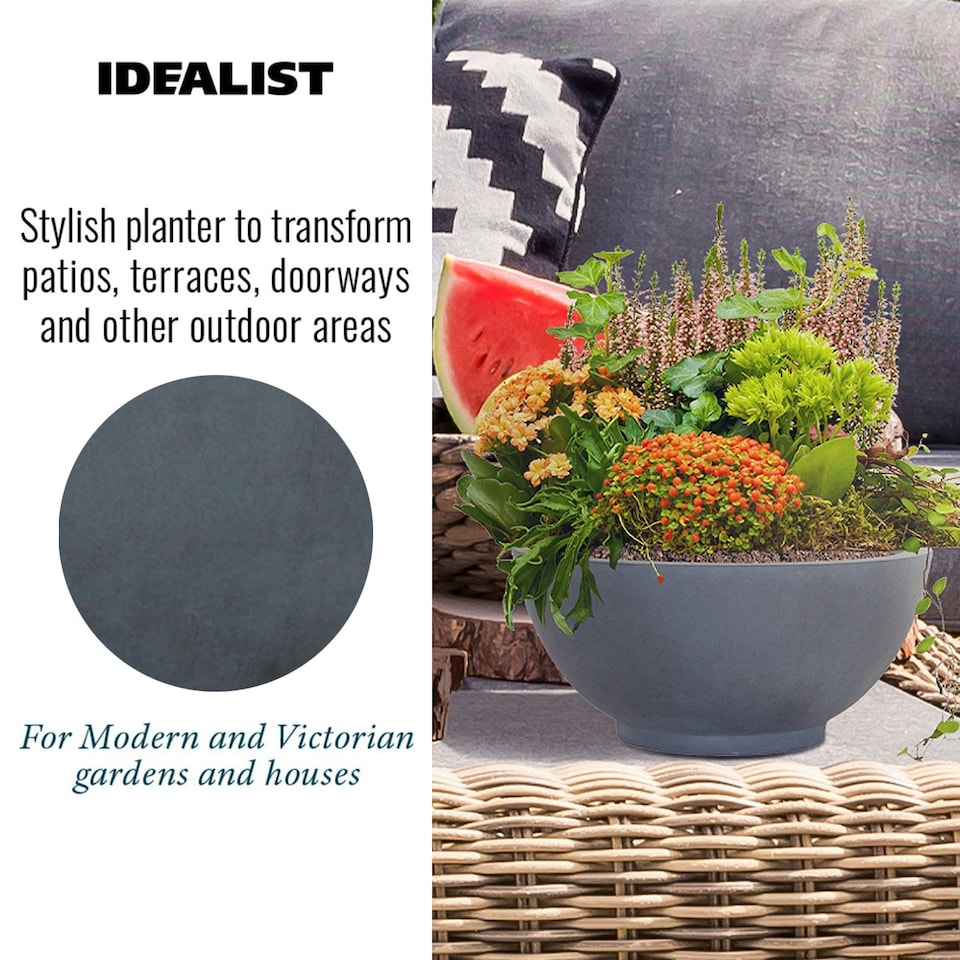 image 1 of Dark Grey Dish Style Smooth Bowl Outdoor Garden Planter D35.5 H16 cm, 15.8 ltrs Cap.
