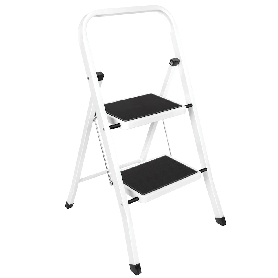 image 1 of Futura 2 Step Ladder White, Heavy-Duty Steel Folding Home DIY Step Stool with Wide Non-Slip Steps & Anti Slip Feet 150kg Capacity