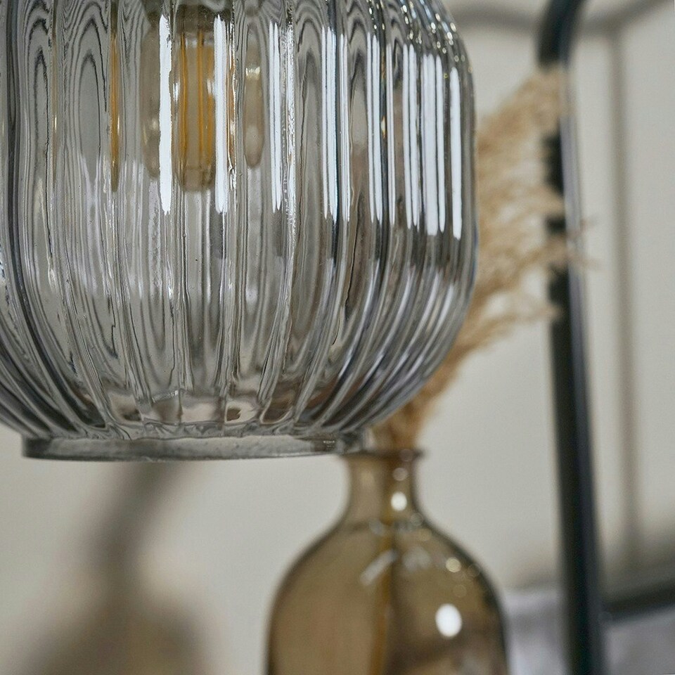 image 1 of ValueLights Brushed Chrome Ceiling Light With Ribbed Smoked Glass Shade
