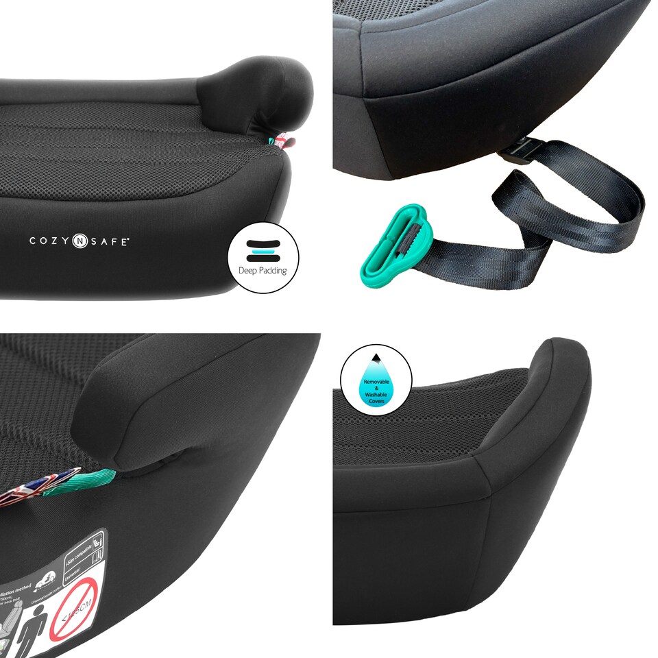 image 1 of Cozy N Safe Neo+ i-Size Booster Car Seat 125-150cm, Backless Booster Seat with Belt Guide, Lightweight Portable Child Car Seat, Deep Padded Seat, Kids Car Seat 6-12 Years, R129 (Onyx)