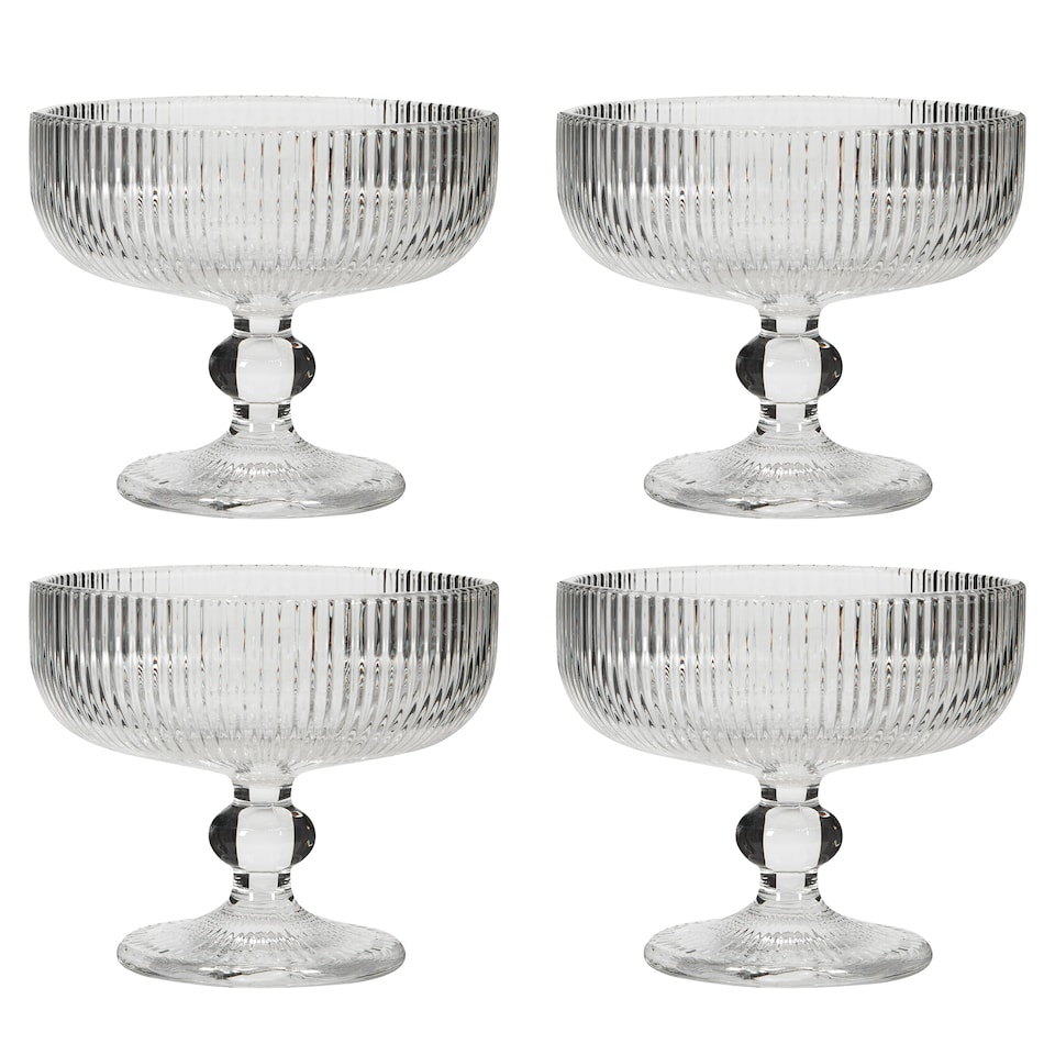image 1 of Set of 4 Luxury Ribbed Glass Footed Dessert Bowls Wedding Decorations Ideas 300ml | Clear | Clear | Medium | 4