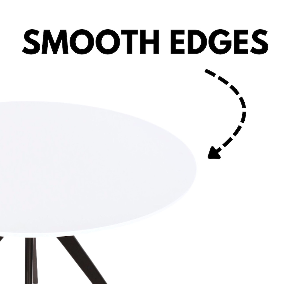 image 1 of Aspen Compact Round Dining Table - Durable Wood-Effect or Sintered Stone Top with Black Metal Pedestal Legs | White | White | Small | 1