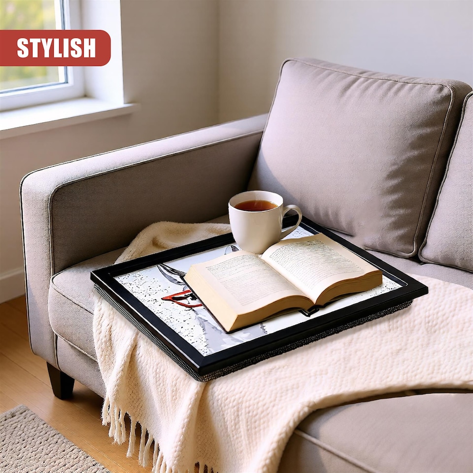 image 1 of GEEZY Be Cool Llama Design Wooden Lap Serving Tray with Bean Bag Cushion 44x34cm