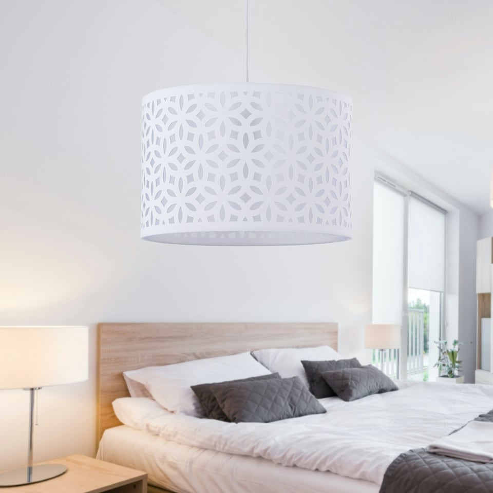 image 1 of First Choice Lighting Set of 2 White Laser Cut 33cm Pendant Lightshades White