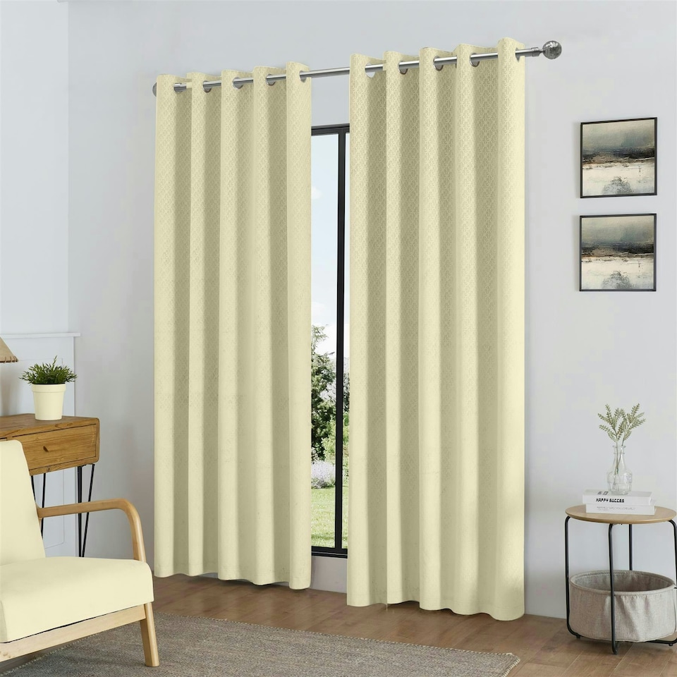 image 1 of Temple Velvet Ring Top Blackout Curtains - 168cm x 183cm - Cream