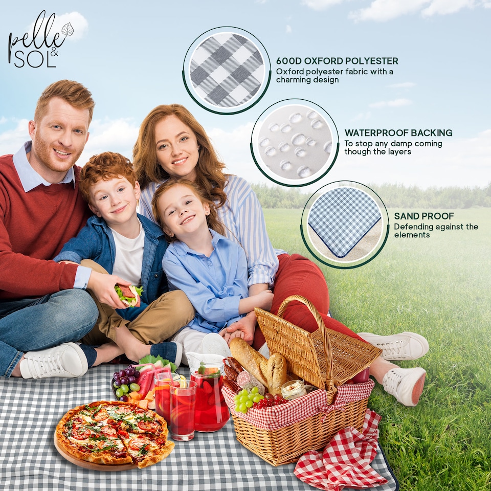 image 1 of Pelle & Sol Blue Picnic Blanket Waterproof 200x140cm