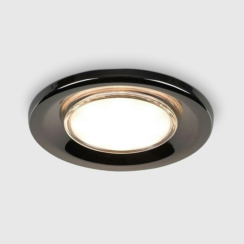 image 1 of ValueLights Pack of 6 Fire Rated Black Chrome GU10 Recessed Ceiling Downlight/Spotlights Complete with 5w LED Bulbs In Warm White | Black
