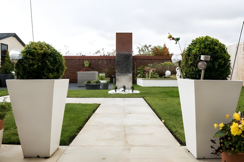 image 1 of Garden Water Feature Vertical Wall Double Sided with Plastic Reservoir for Outdoor Use 180cm