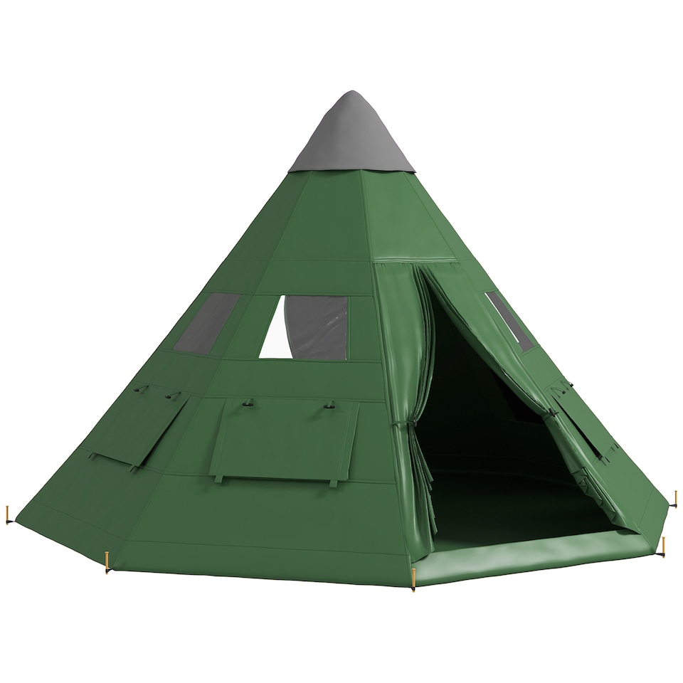 image 1 of Outsunny 6-7 Person Large Family Party Camping Tent with Carrying Bag | Green | Green