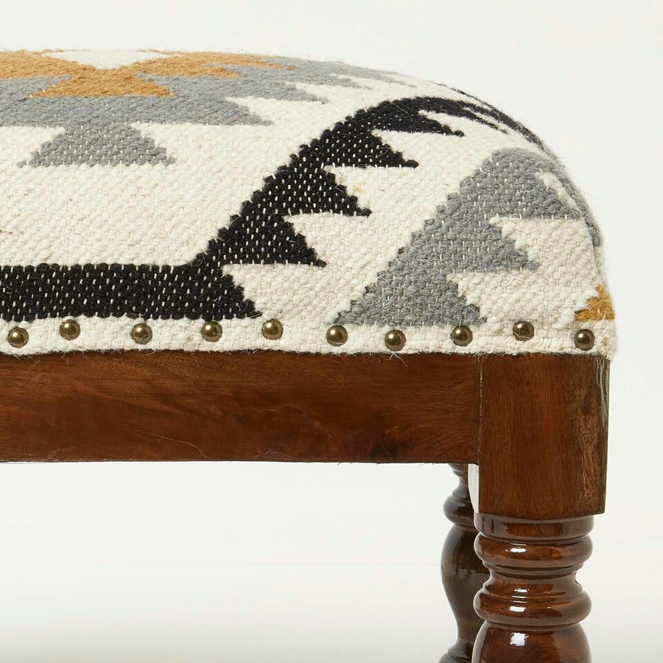 image 1 of Homescapes Agra Handwoven Kilim Footstool - 50 x 30 cm