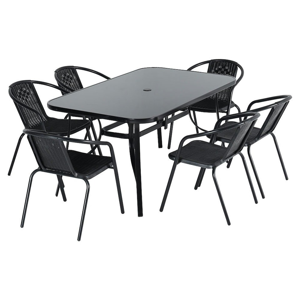 image 1 of Living and Home Metallic and Tempered Glass Garden Table with Parasol Hole Outdoor