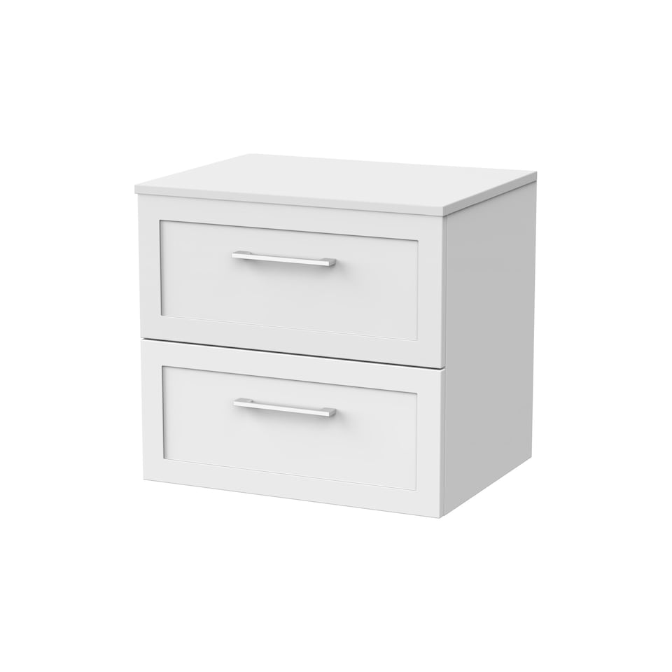 image 1 of Stonnall Traditional Wall Hung 2 Drawers Vanity Unit with Laminate Worktop, 600mm, Matt White