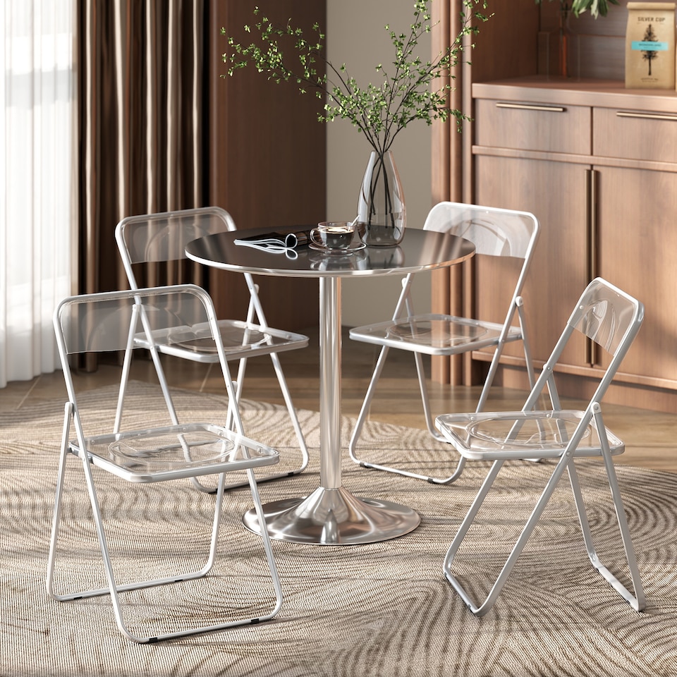 image 1 of HOMCOM Foldable Chairs with Heavy Duty Steel Frame, Clear