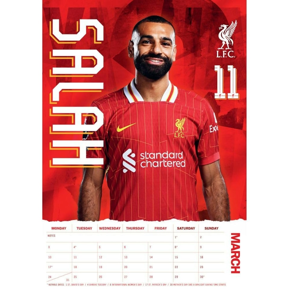 image 1 of Liverpool FC 2025 A3 Wall Calendar - Red/White/Black - One Size