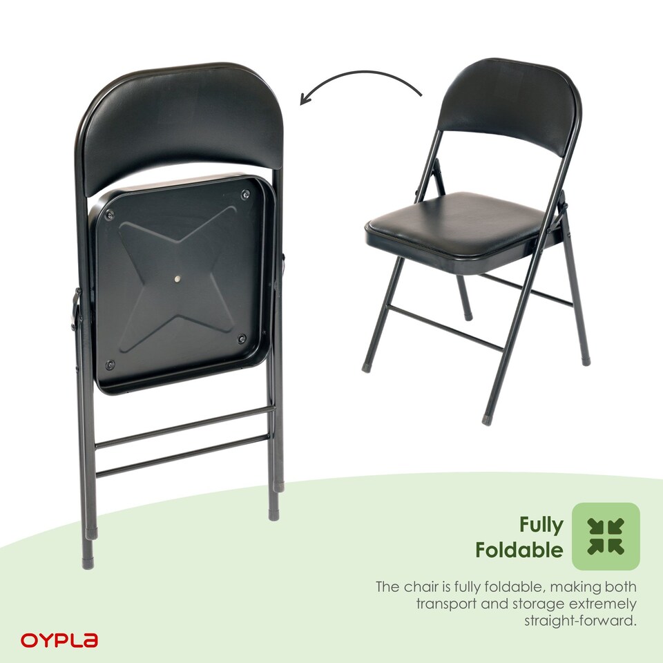 image 1 of Heavy Duty Padded Folding Metal Desk Office Chair Seat | Black