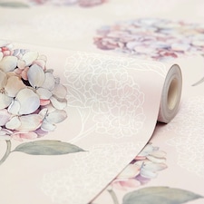Hydrangea Harmony Wallpaper in Soft Pink Multi