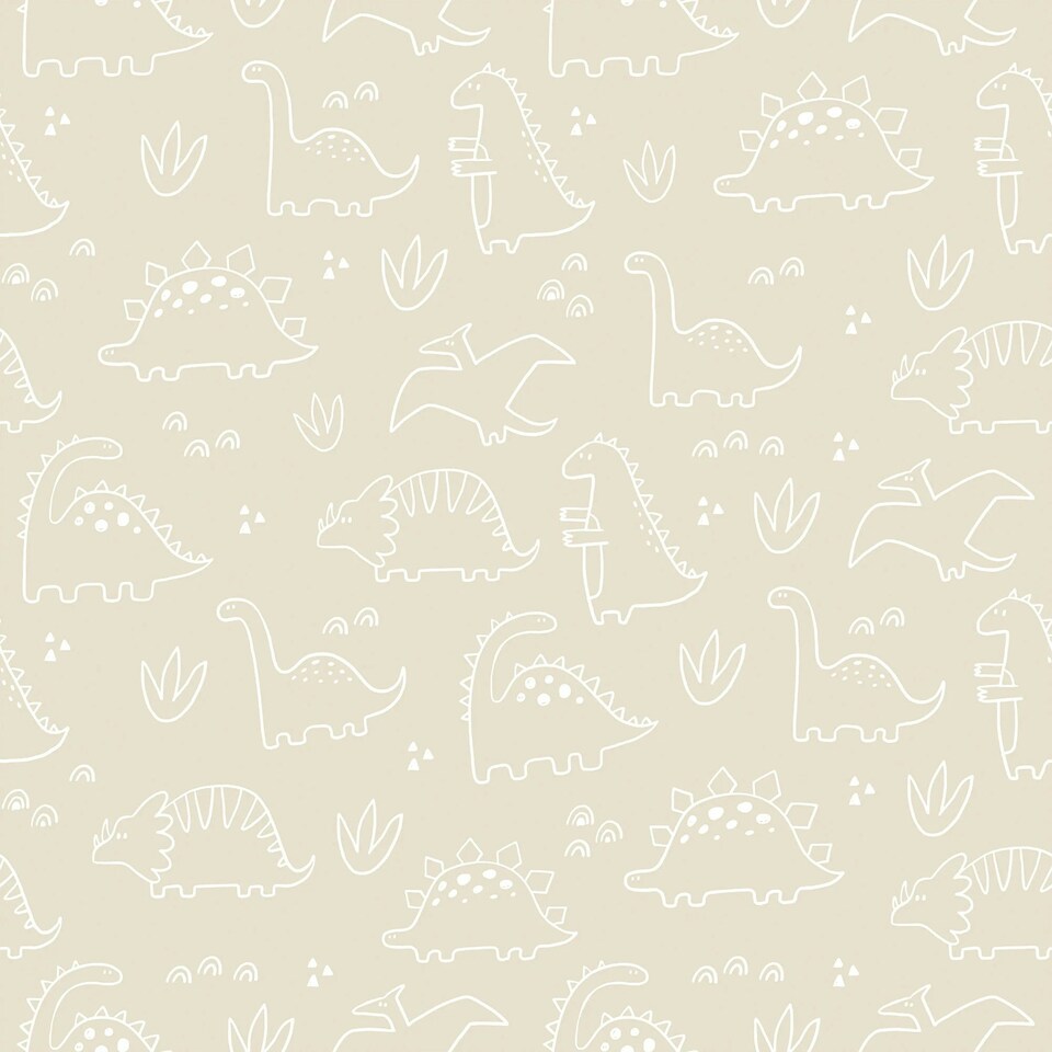 image 1 of Dinky Dinos Wallpaper in Cream and White Multi