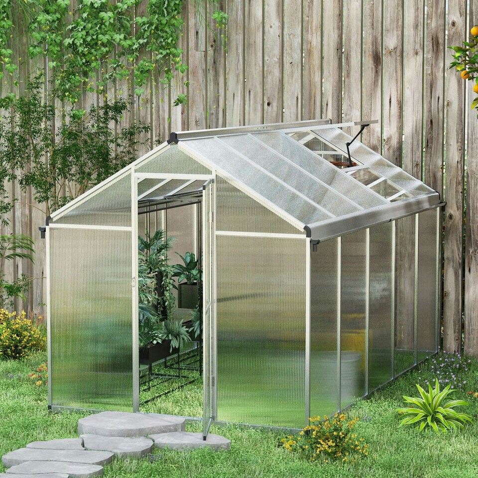 image 1 of Outsunny 10x6ft Aluminium Greenhouse with/ Door Window Galvanised Base