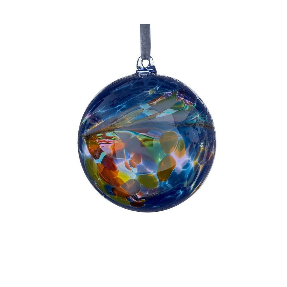 Sienna Glass Hanging Ornament 10cm Friendship Ball Blue Multi Colour Ornament