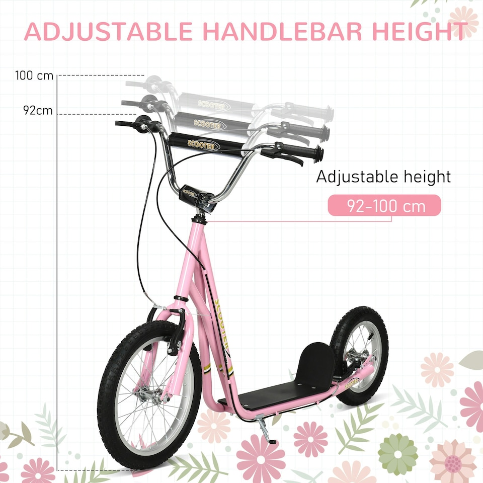 image 1 of HOMCOM Teen Scooter Adjustable Height Dual Brakes Rubber Wheels Kickstand, Pink