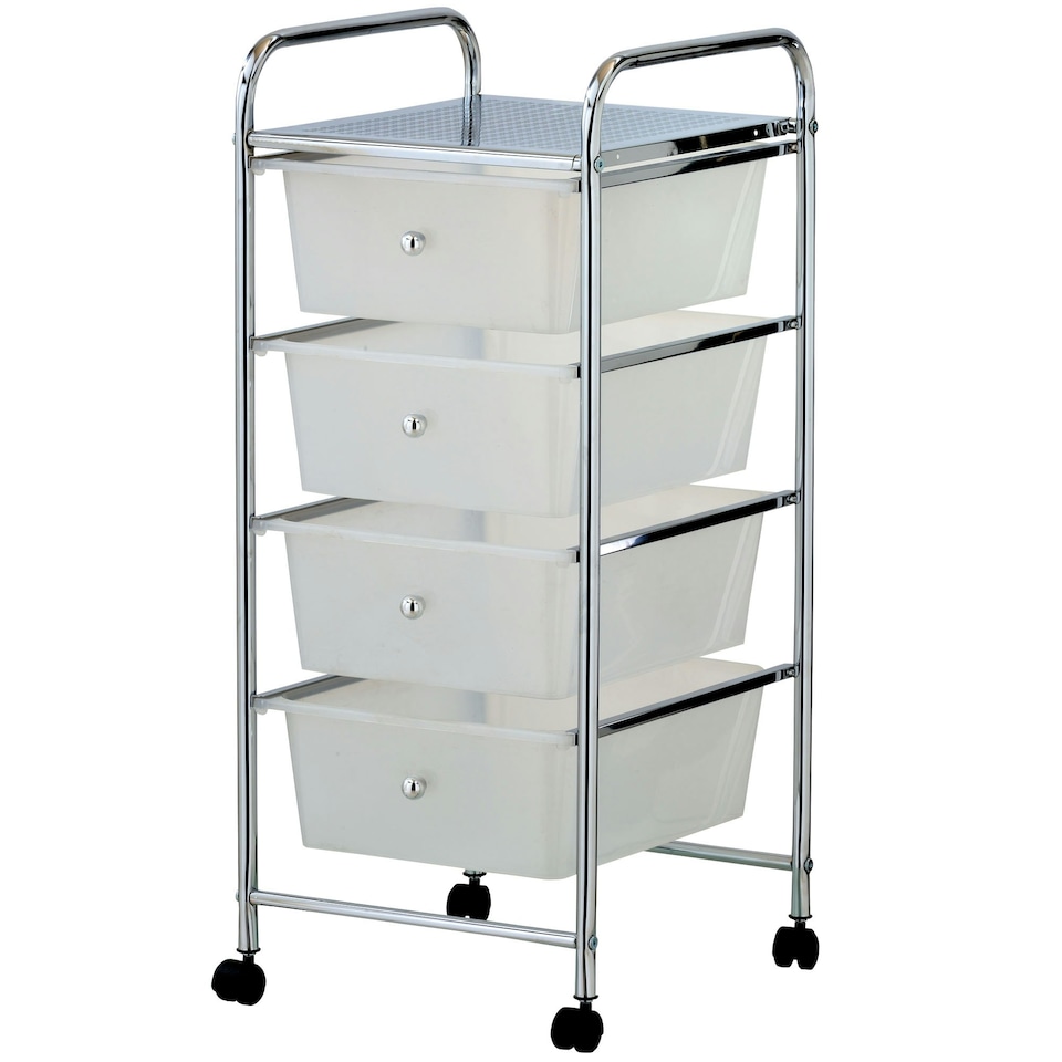 image 1 of VonHaus 4 Drawer White Storage Trolley with 360° Wheels