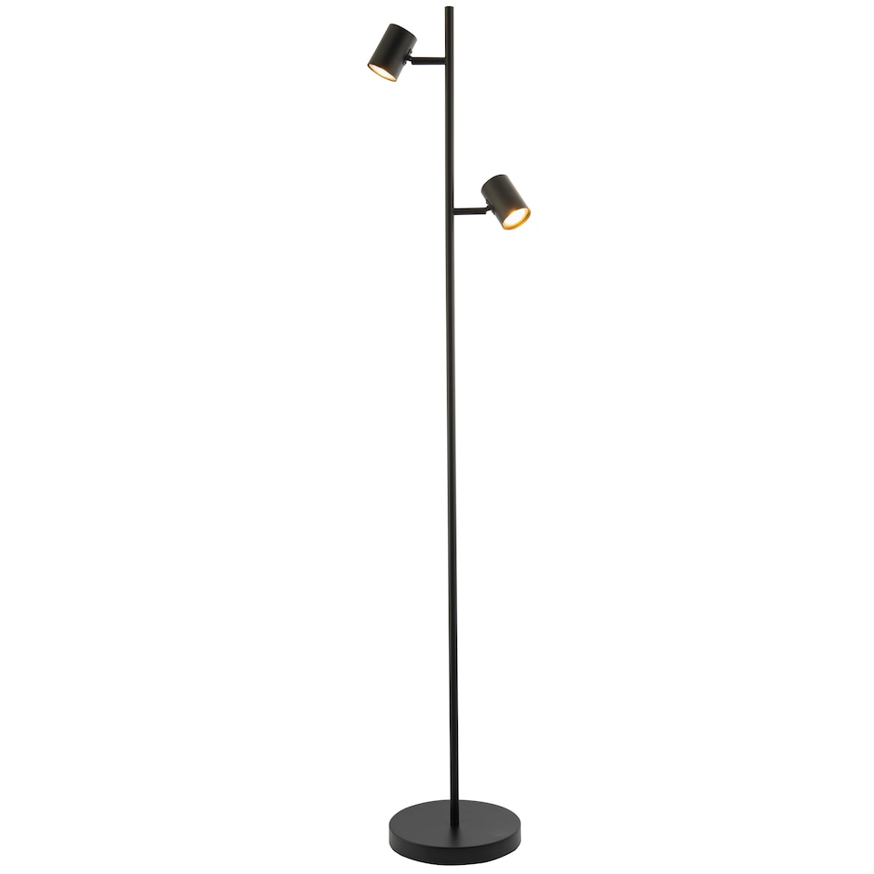 image 1 of LED Double Spot Black Metal Floor Lamp with Foot Switch and Adjustable Heads | Black