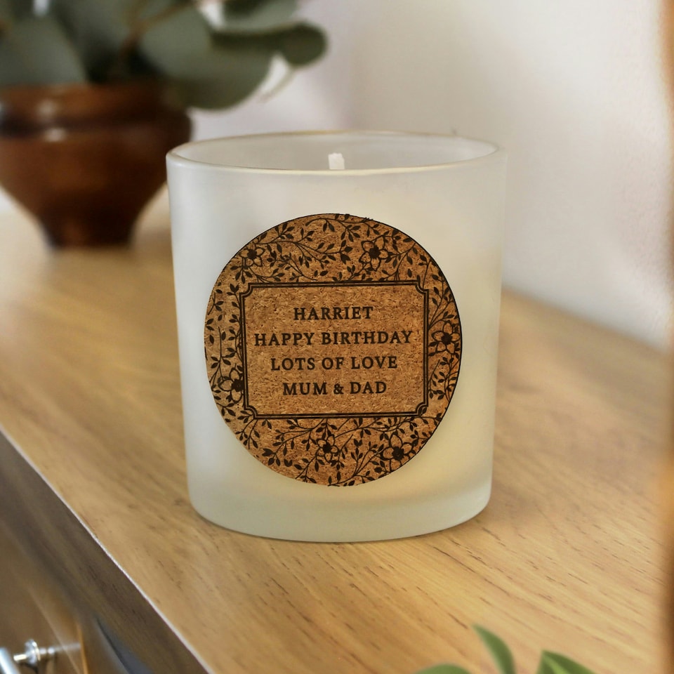 image 1 of Personalised Floral Cork Label Candle Jar Clear