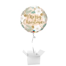Christmas Pink Floral Pattern Round Foil Helium Qualatex Balloon - Inflated Balloon in a Box