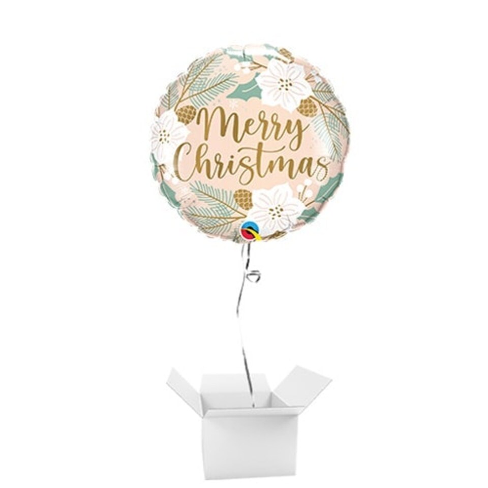 Christmas Pink Floral Pattern Round Foil Helium Qualatex Balloon - Inflated Balloon in a Box