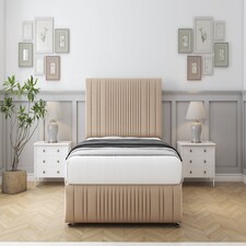 Sloomy Kingsley Pebble Plush Divan Bed With Mattress 2 Drawers Footend With 54" Floor Standing Headboard & 12" Matching Footboard 4' Small Double | Brown | Pebble | Small Double | 1