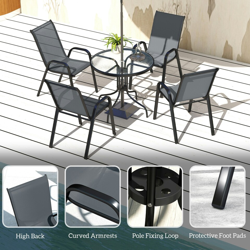 image 1 of Outsunny 5 PCs Garden Furniture Set, Round Table and Stackable Chairs, Grey