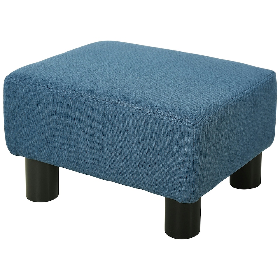 image 1 of HOMCOM Chic Linen Fabric Footstool Ottoman Cube with 4 Plastic Legs Blue