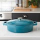 image 2 of Cooks Professional Cast Iron Casserole Dish 28cm - Ovenproof Pan with Lid | Blue | Teal