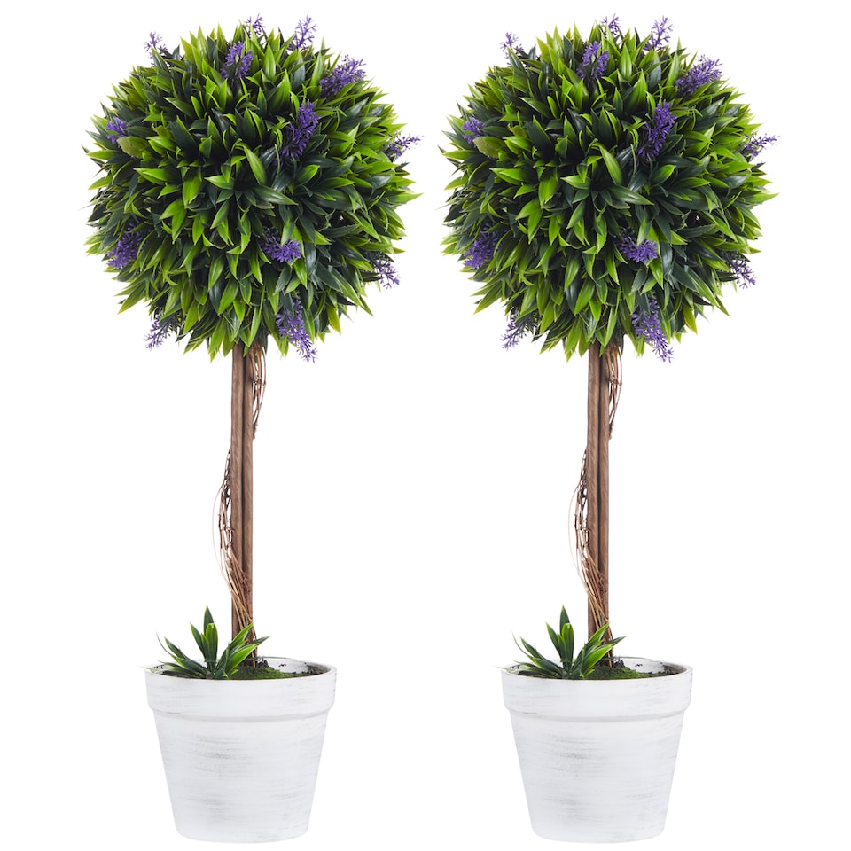 image 1 of HOMCOM Set of 2 Decorative Artificial Plants Ball Trees with Lavender Flowers in Pot Fake Plants for Home Indoor Outdoor Decor, 60cm, Green