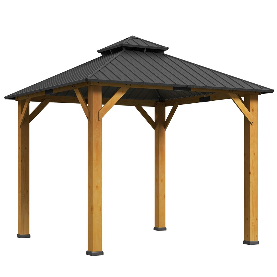 image 1 of Outsunny 3x(3)M Double-Tier Hardtop Gazebo, Outdoor Patio Shelter