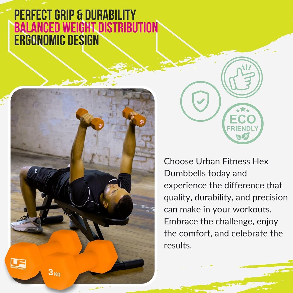 image 1 of Urban Fitness Neoprene Dumbbells 3kg Pair Orange Hand Weights Pack of 2