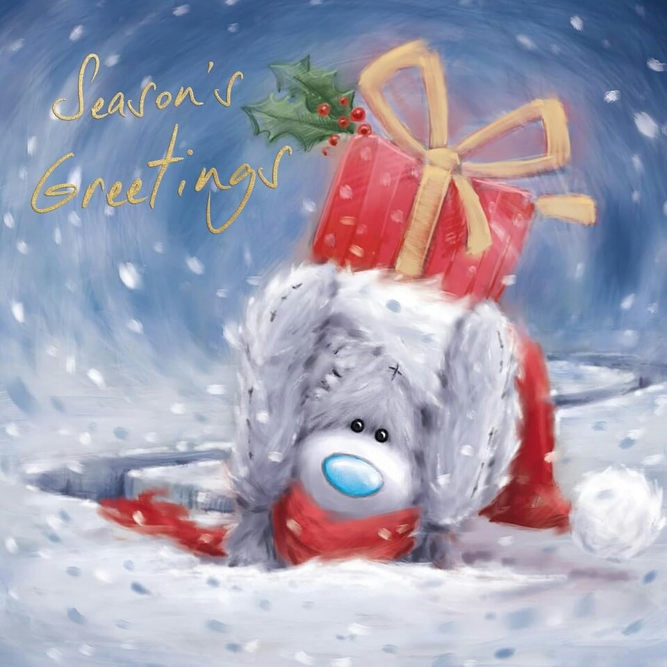 image 1 of Bear With Gift Softly Drawn Cute Christmas Card