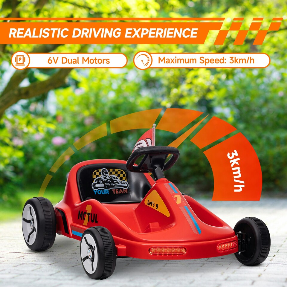 image 1 of AIYAPLAY 6V Electric Go Kart w/ Music, Light, Horn, for Ages 3-5 Years, Red