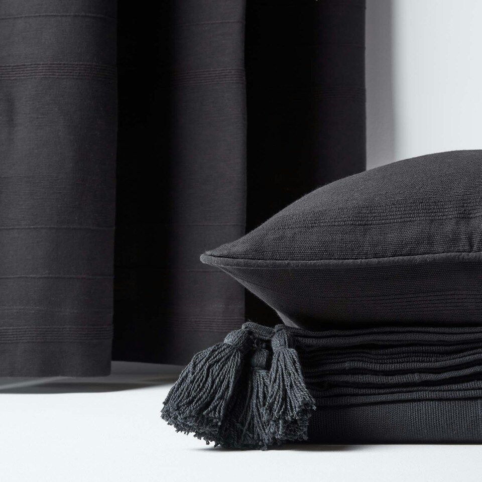 image 1 of Homescapes Cotton Rajput Ribbed Black Throw - 150 x 200 cm Black