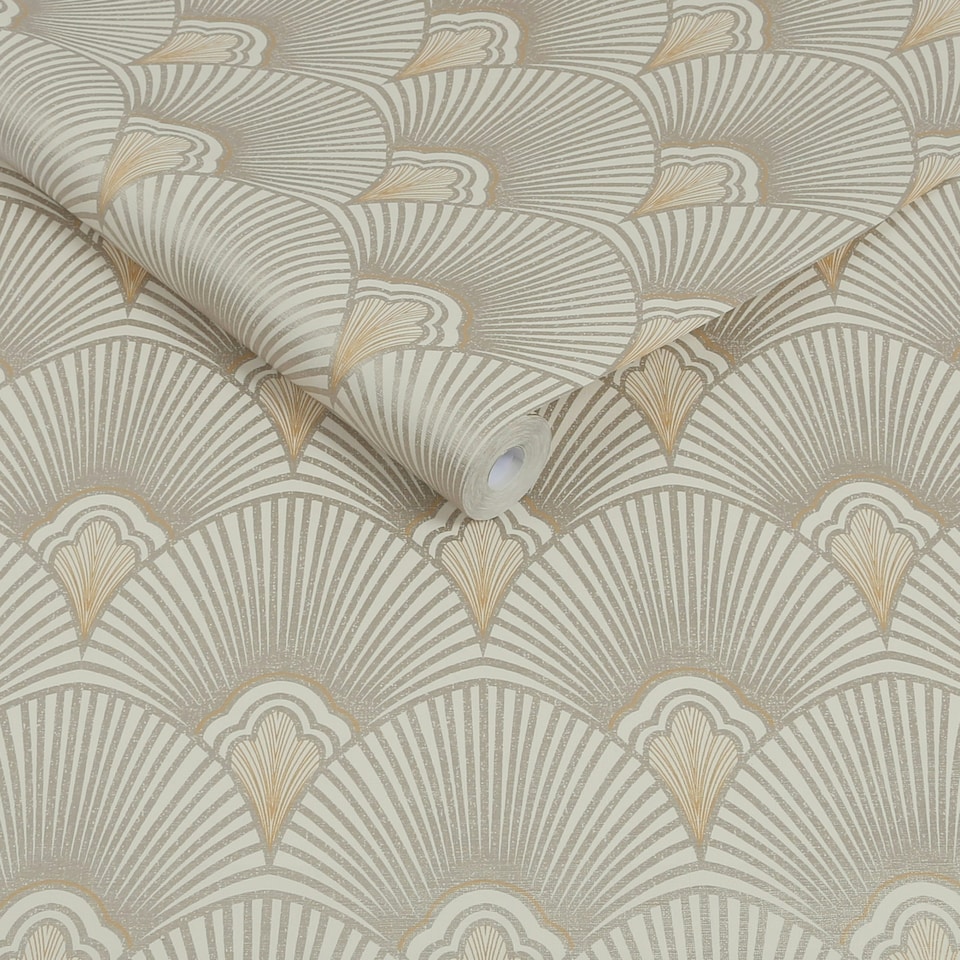 image 1 of Sublime Art Deco Geometric Natural Wallpaper Brown | Beige